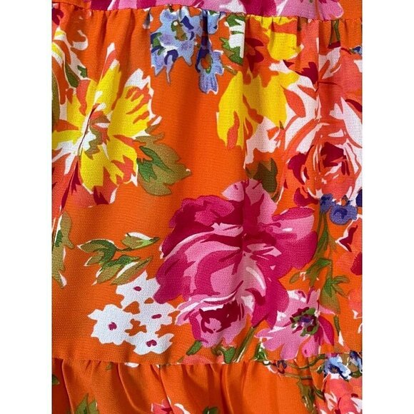 Chaps Floral Preppy Skirt M Orange Euro Summer Old Money Classic Western Boho - Picture 3 of 9